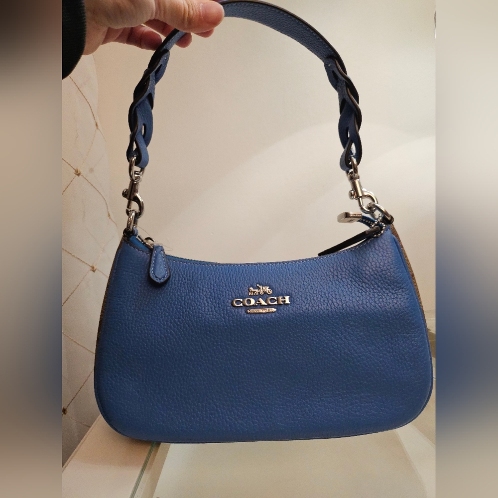 Coach Blue Pebbled Leather Shoulder Bag